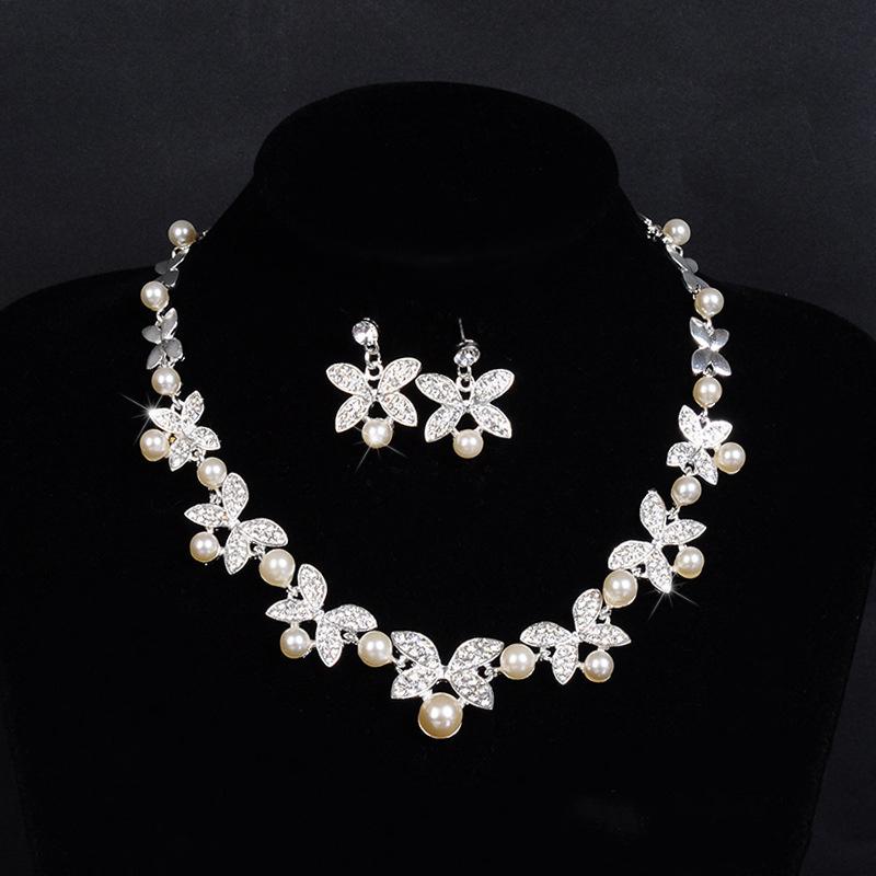 Earrings & Necklace Women's Floral Faux Pearl Silver Color Bridal Jewelry Set Luxury Shiny Rhinestone Choker Women
Earrings & Necklace Women's Floral Faux Pearl Silver Color Bridal Jewelry Set Luxury Shiny Rhinestone Choker Women