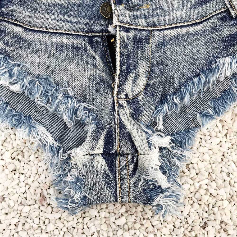 Summer Women's Low Waist Hole Mini Denim Jeans Shorts Sexy Dj Dance Clubwear Blue 210625