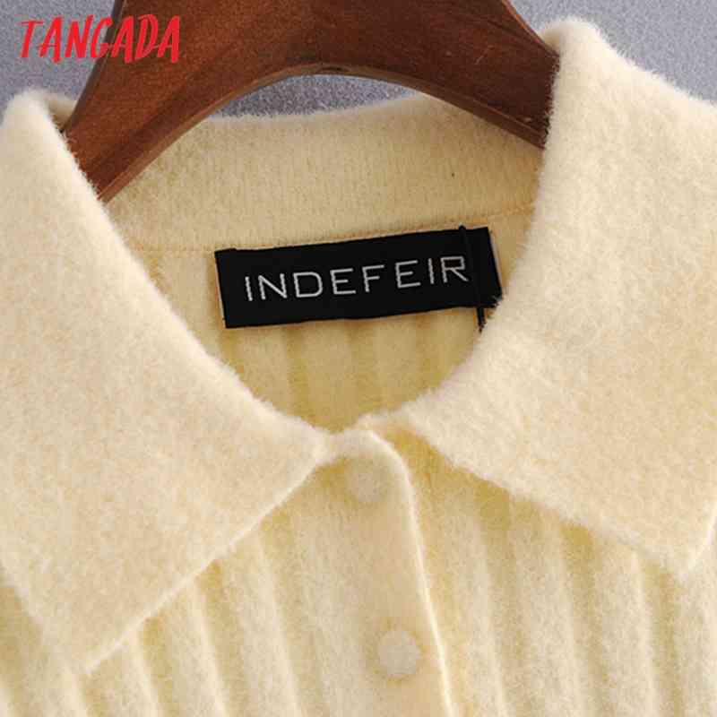 Women Fashion Elegant Knitted Sweater Jumper Turn Down Collar Female Pullovers Chic Tops 3H176 210416