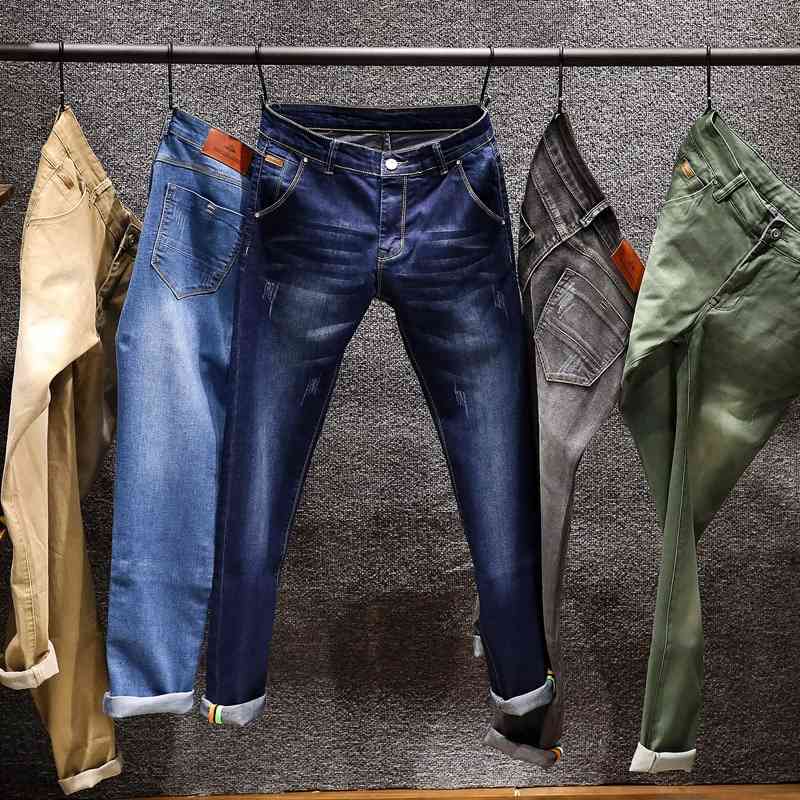 Skinny Men Fashion Stretch Casual Biker Green Denim Trousers Slim Fit Black Blue Cowboy Male Jeans Pants 210331