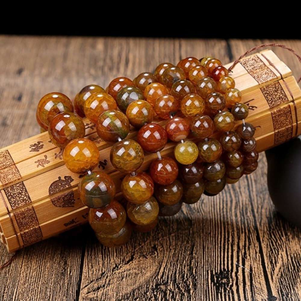 Natural crystal jade bracelet tea dragon pattern Agate Beads Bracelet scale stone exploding agate lovers, Golden;silver
