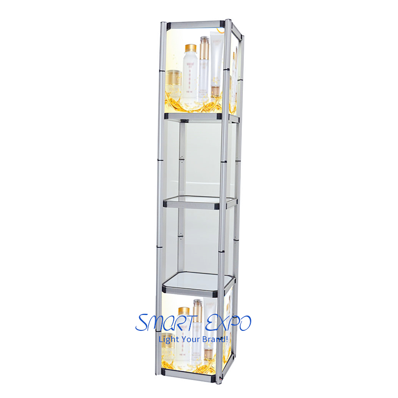 5-Layer Square Showcase Counter for Event Advertising Display with Top LED Light Easy Carry Bag
