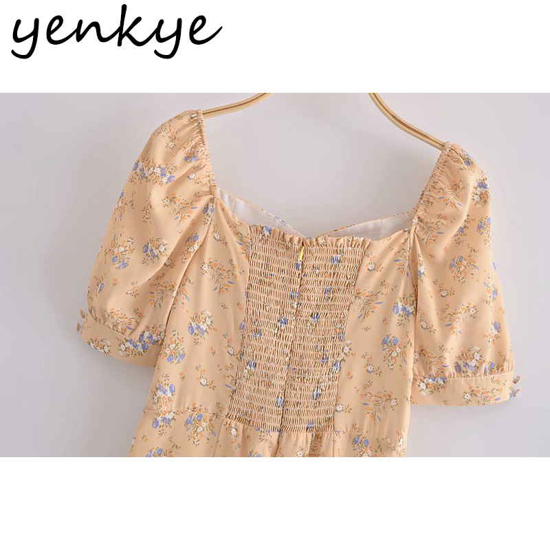 Sweet Women Vintage Floral Print Chiffon Dress Female Short Sleeve A-line Holiday Summer Mini Vestido 210430