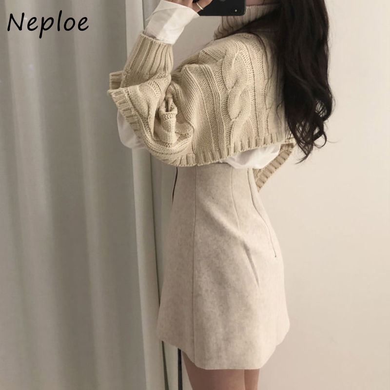 2 Piece Set Women Korean Turtleneck Long Sleeve Sweaters+Irregular High Waist Mini Skirts Autumn Fashion Suits 210422