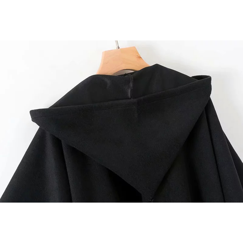 Women Winter Black Long Coat Ladies Cotton Fashion Cardigan Jackets Women-s Harjuku Hooded Cloak Capes ponchos y capas mujer 210421