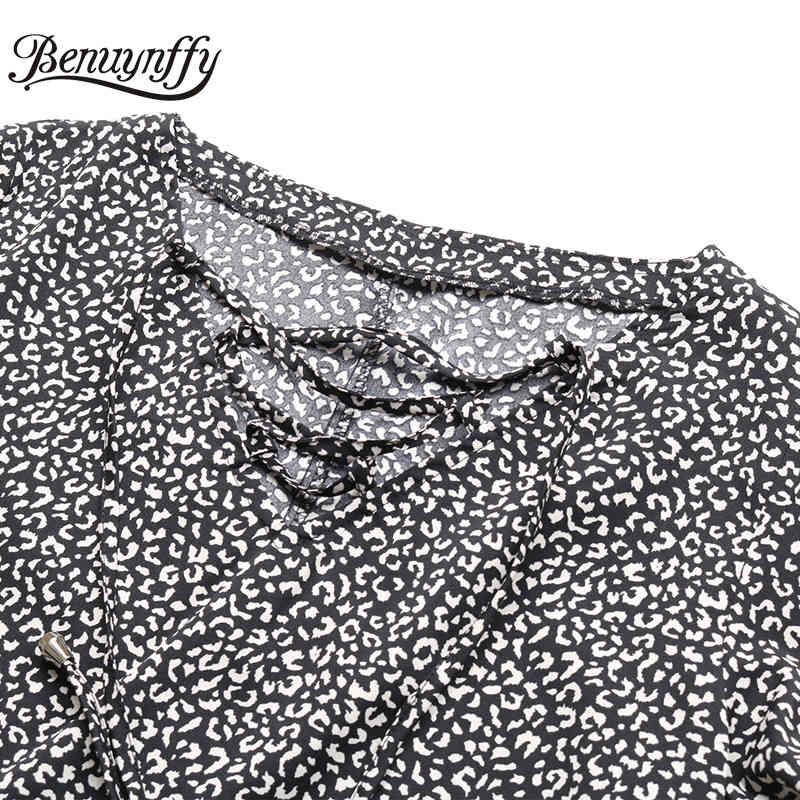 Tie Neck Printed Women Tops And Blouses Spring Summer V-neck Long Sleeve Top Female Casual Blusas Free 210510