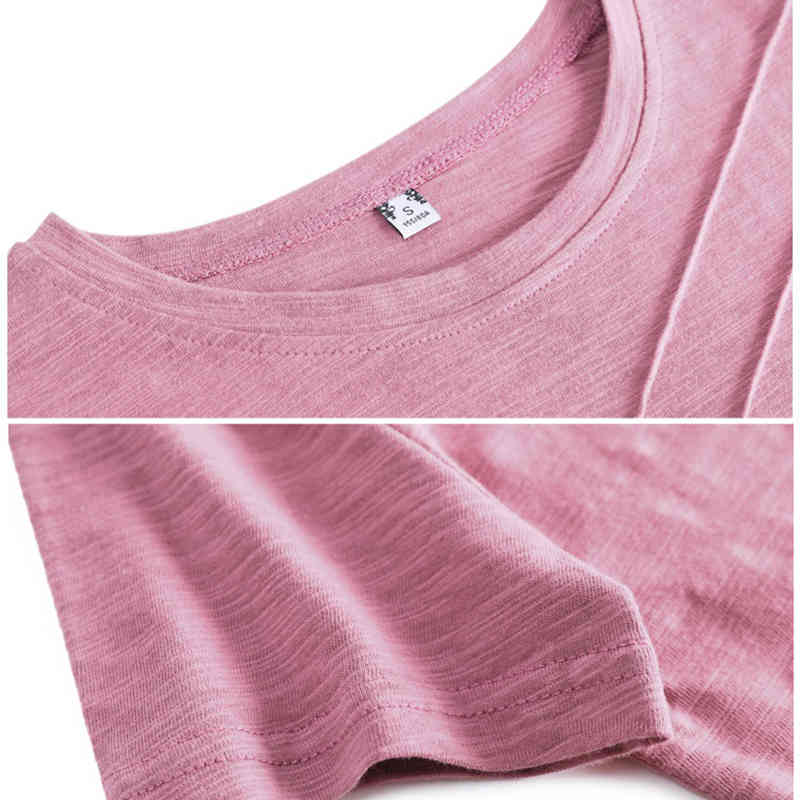 Short sleeve Summer Women Ribbed Cotton Tee-shirts Female Button Loose Casual fashion T-shirts Blue O-Neck Korea Tops S-3XL 210406