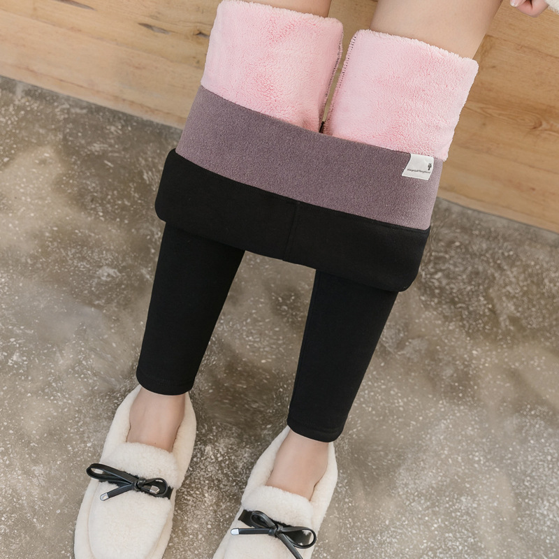 Black warm pants winter skinny thick velvet casual wool fleece Trousers Lambskin Cashmere Pants For Women leggings 210428