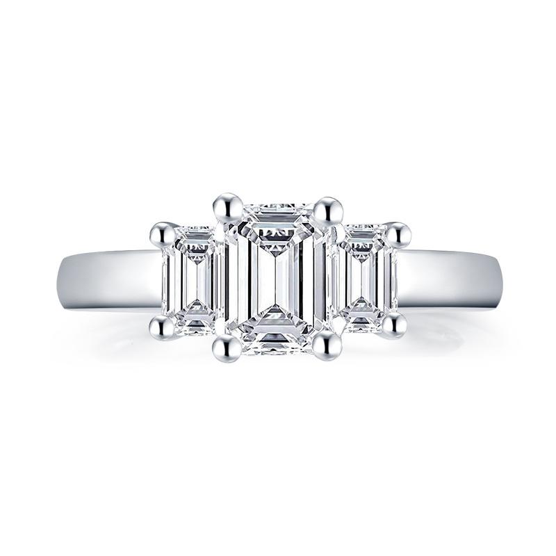 Cluster Rings Real 925 Solid Silver Ring Jewelry 5x7MM Emerald Cut Simulated Moissanite Diamond For Women Wedding Fine Gift