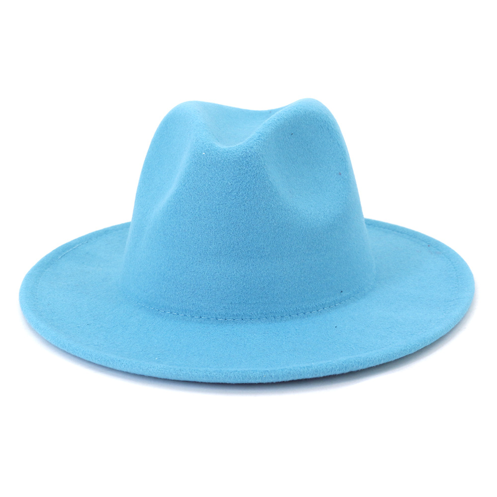 New Outer Lake Blue Inner Red Wool Felt Fedora Hat Doublesided Patchwork Formal Dress Wedding Women Hats Felted Classic Jazz Cap