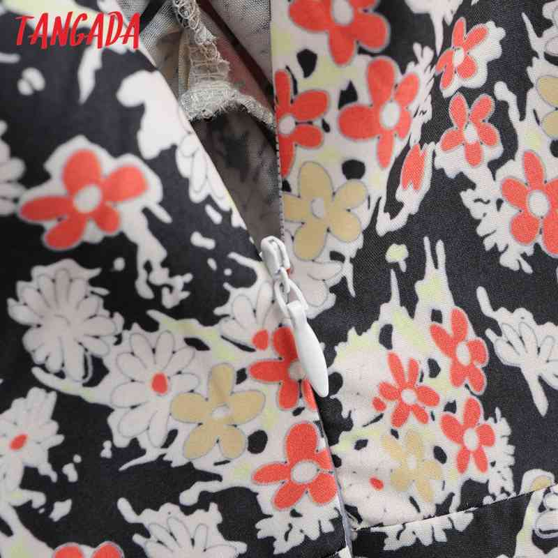 Summer Women Flowers Print Midi V Neck Puff Short Sleeve Office Ladies Dress Vestidos 1F50 210416