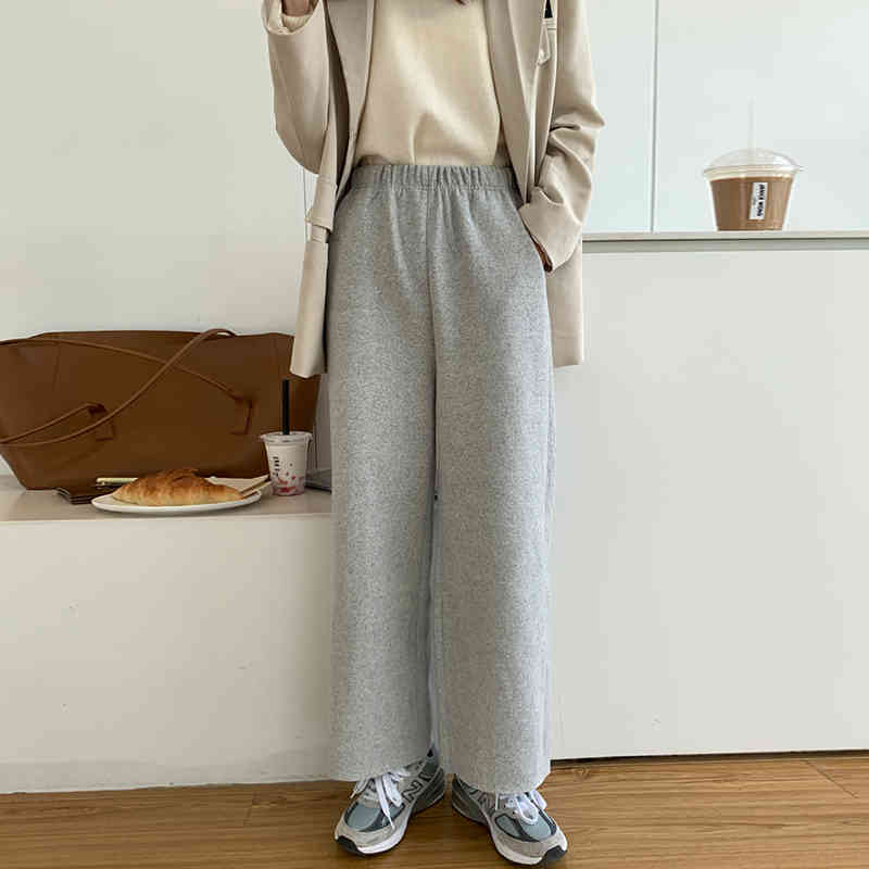 Nomikuma Causal Woolen Women Pants Autumn Winter New Stretch High Waist Ankle Trousers Korean Straight Pants Mujer 6D260 210427