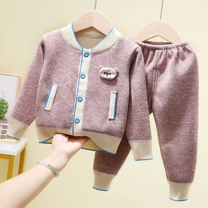 2020 New Spring Autumn Baby Boys Girls Clothing Sets 2pcs Cardigan Velvet Sweaters+Pants Boutique Knitted Baby Sets H0909