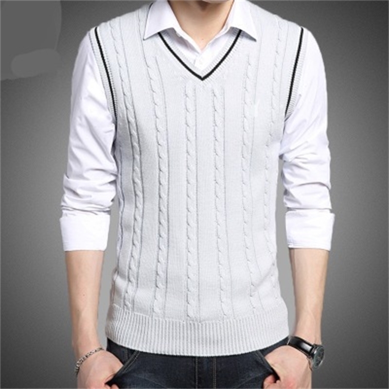 Fashionable Sweater Vest Mens Korean Style V-neck Sleeveless Knitted Male Casual Loose Twisted Flower Tops Pull Sans Manche 210604