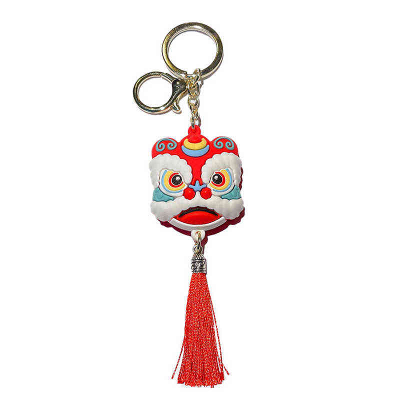 Cartoon lion dance head keychain cute creative Chinese style couple bag car pendant small gift doll H1126