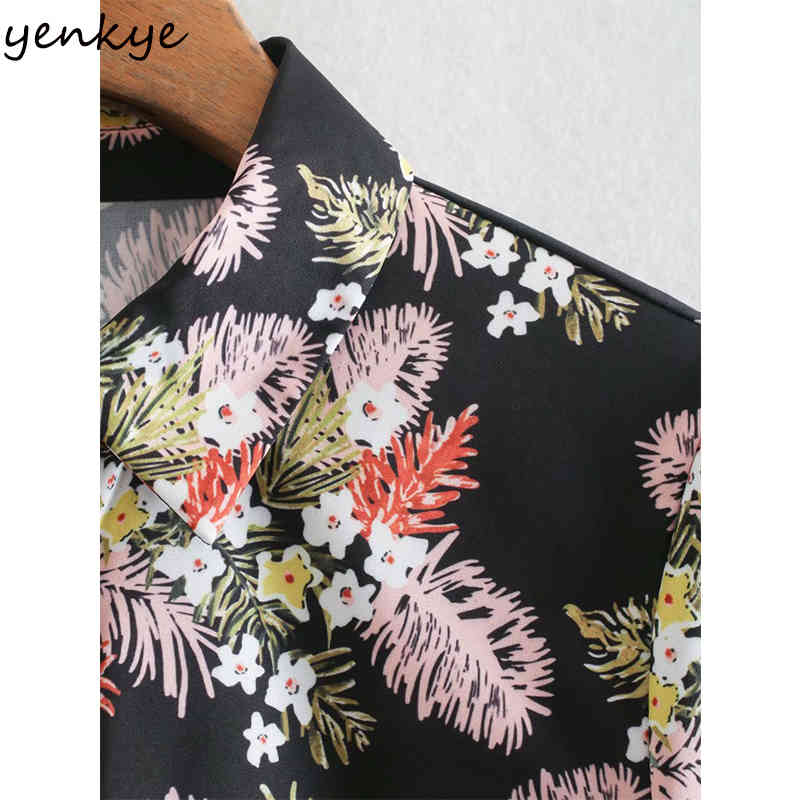 YENKYE Vintage Floral Print Women Dress Lapel Collar Long Sleeve With Belt A-line Midi Dress Spring Casual Vestido 210515