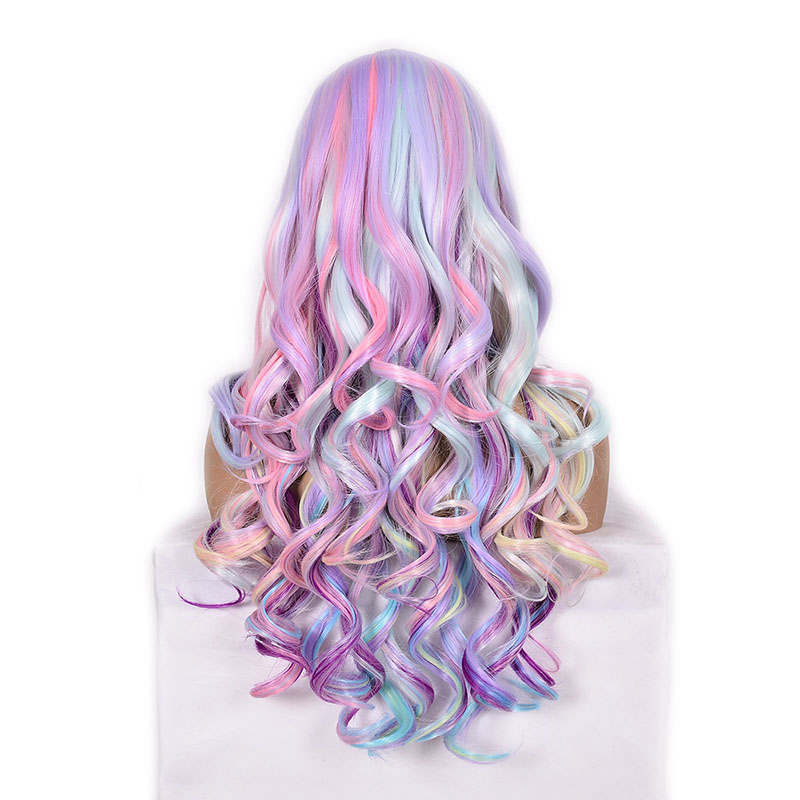 WoodFestival Purple Wavy Colored Wigs For Women Rainbow Synthetic Wig Female Cosplay Long Hair Pink Red Blue Orange Green Grey Brown