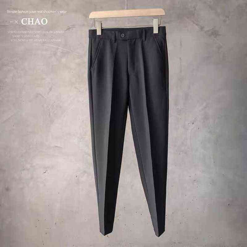 Men Cropped Straight Trousers Loose The Trend Fashion Male British No Ironing Pure Color Casual Suit Pants 211112