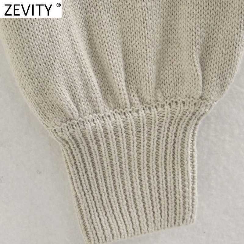 Zevity Women Fashion O Neck Two Pieces Patchwork Knitting Sweater Ladies Lantern Sleeve Casual Slim Chic Pullovers Tops S516 210603