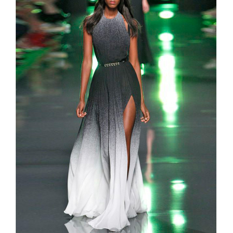 Women Dress Sleeveless Color Matching Sexy Dresses Split Plus Size Long Summer Clothes 210513