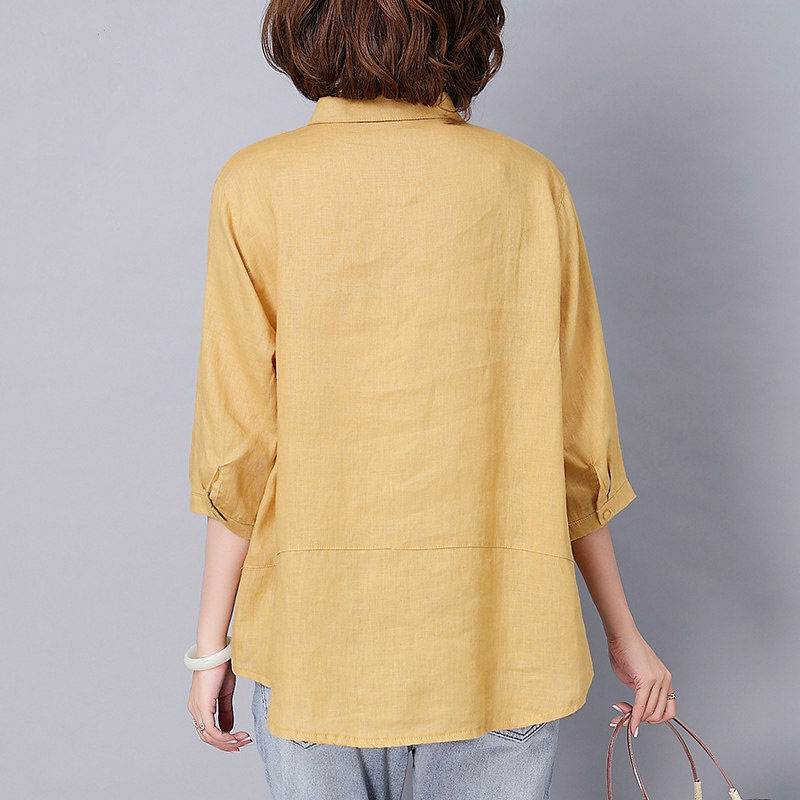 Design Arrival Summer Style Women Shirts Plus Size Loose Half Sleeve Casual Shirts Cotton Linen Blouses Solid Female Tops D141
