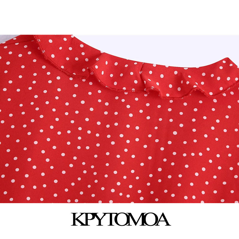 Women Fashion With Bow Tie Polka Dot Cropped Blouses Long Sleeve Ruffled Female Shirts Blusas Chic Tops 210420