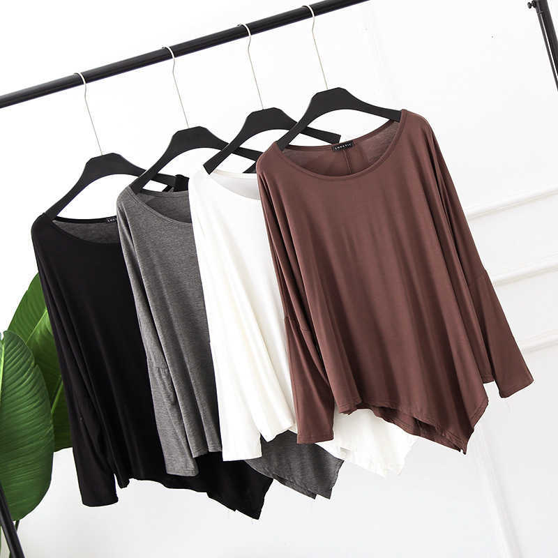 casual loose modal autumn women blouse solid color long sleeve O-neck irregular lady blouses W790 210526, Brown
casual loose modal autumn women blouse solid color long sleeve O-neck irregular lady blouses W790 210526, Brown