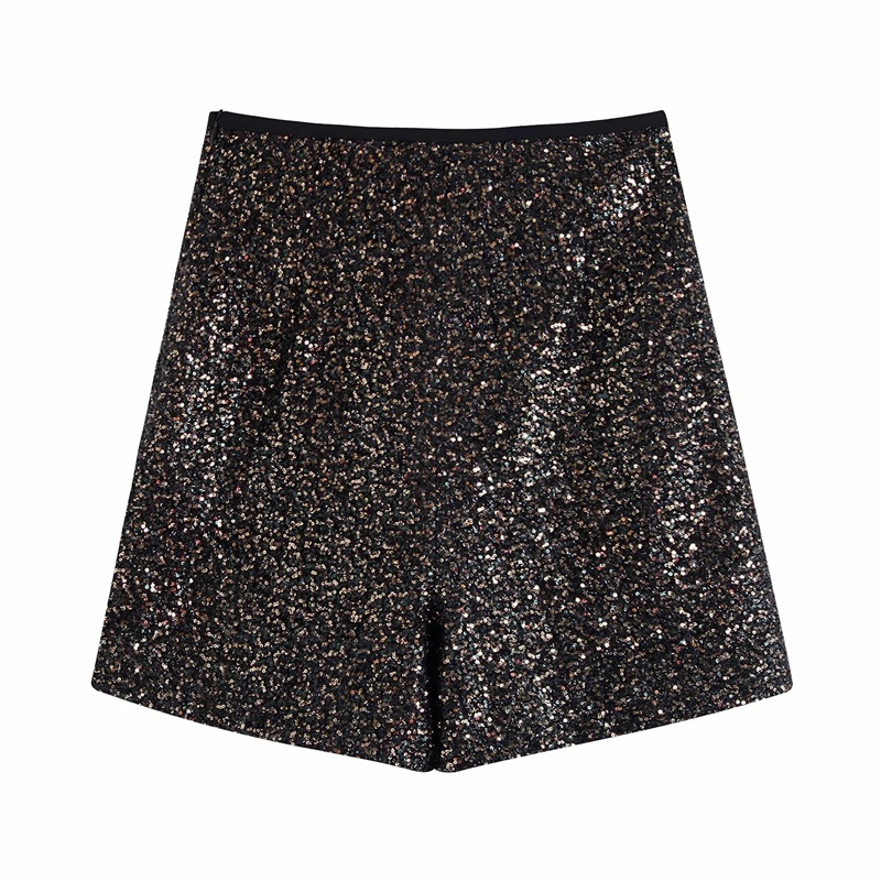 Autumn And Winter Sexy Ladies Gold Glittering Sequins High Waist Casual All-Match Shorts 210521