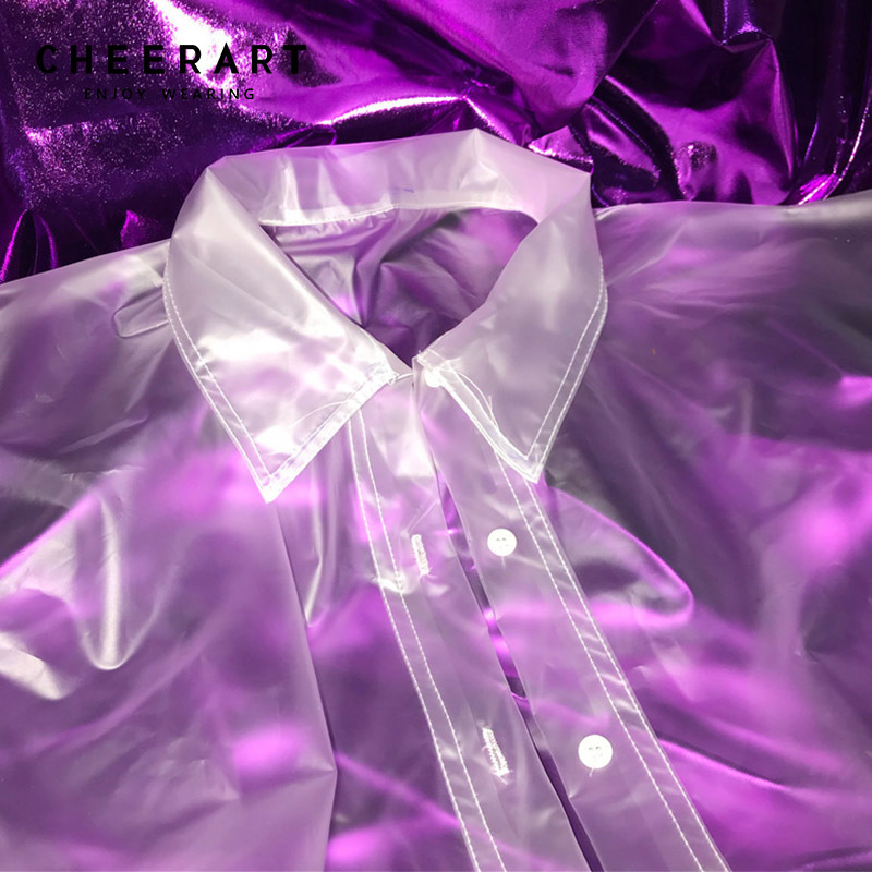 Rain-Proof Streetwear Transparent Shirt Women Summer Cardigan See Through Tops And Blouses PVC Loose Top Femme 210427