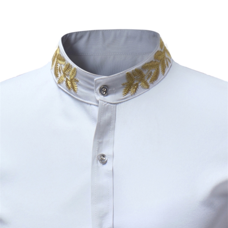 Mens Hipster Embroidery Shirt Summer Mandarin Collar Short Sleeve Men Casual Business Dress s Chemise Homme 210721