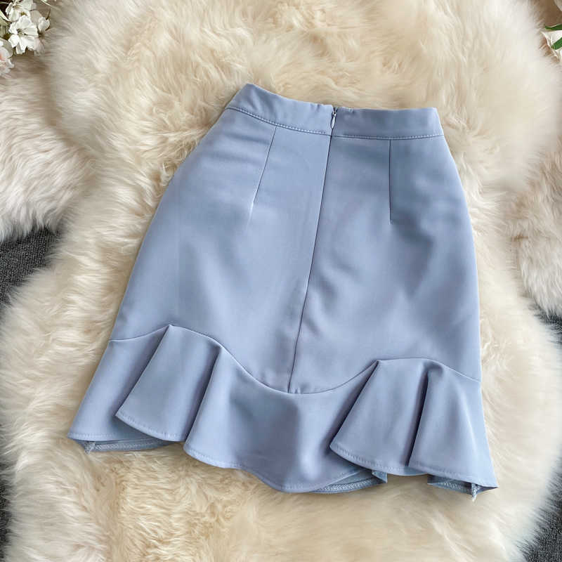 Woman Skirts Irregular Ruffle Sexy Slim Mini Skirt Summer Korean High Waist A-line Faldas Mujer Moda 6H032 210603