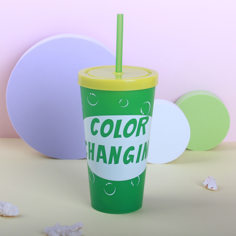 650ml Color Changing PP Plastic Cup Reusable Party Water Beverage g with Straws Variable Colors Tumblers GGA4352 Free shipping