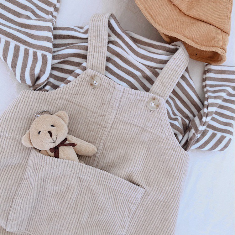 Spring Autumn Korean style baby boys girls fashion corduroy loose overalls infant kids casual all-match suspender trousers 210508