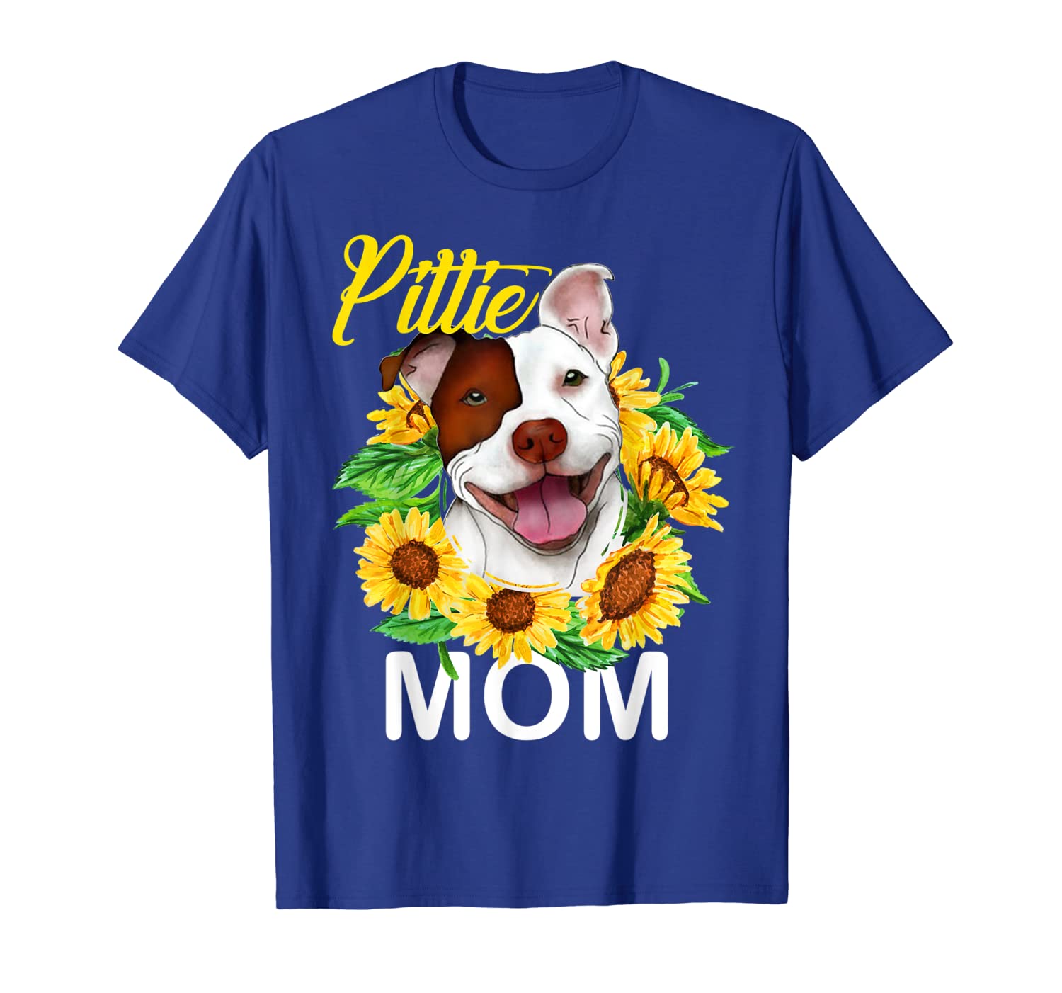 womens pitbull pittie mom sunflower t shirt mothers day gift, White;black