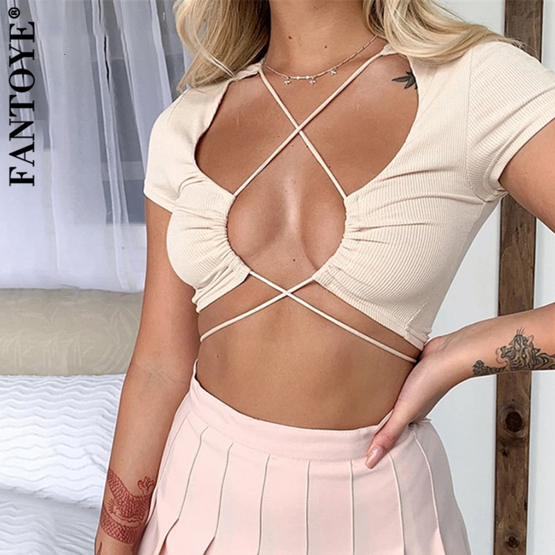 Women' Tanks & Camis Backless Bandage Black Crop Top For Hollow Out Short Sleeve Knitted Summer Streetwear Slim T-shirt KXO4 
Women' Tanks & Camis Backless Bandage Black Crop Top For Hollow Out Short Sleeve Knitted Summer Streetwear Slim T-shirt KXO4
