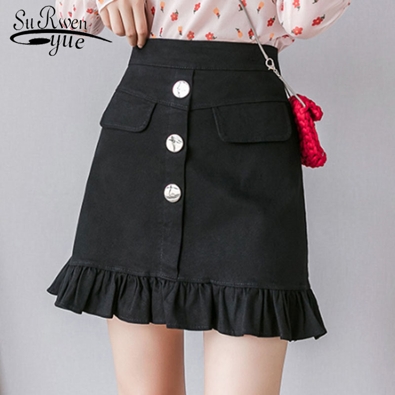 Faldas Mujer Moda Fashion Women Skirts Short for Casual High Waist Denim A-Line Elegant 6186 50 210508