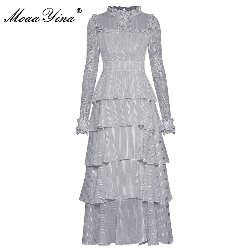 Fashion Runway dress Spring Women Dress Lace Stand collar Mesh Long sleeve Cascading Ruffle Elegant Party Cake Dresses 210524, Pink
Fashion Runway dress Spring Women Dress Lace Stand collar Mesh Long sleeve Cascading Ruffle Elegant Party Cake Dresses 210524, Pink
