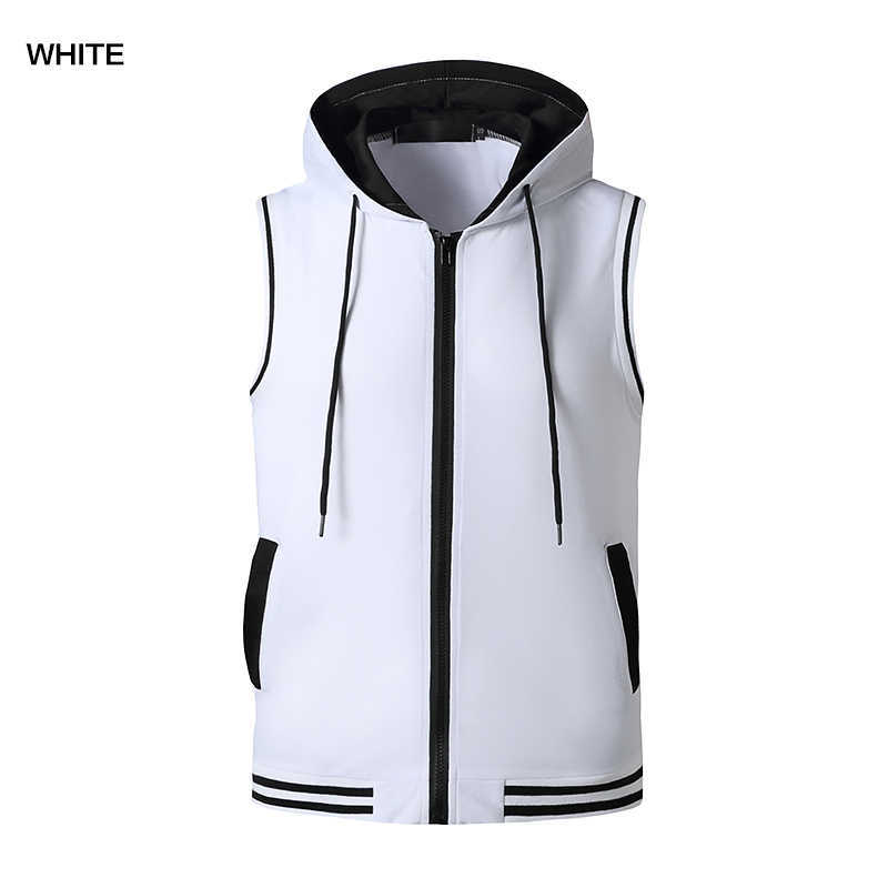 Fashion Sleeveless Hoodie Zipper T Shirt Men Clothing Summer Patchwork Casual Open Stitch Tshirt Man Pocket Tops Sportswer 210603