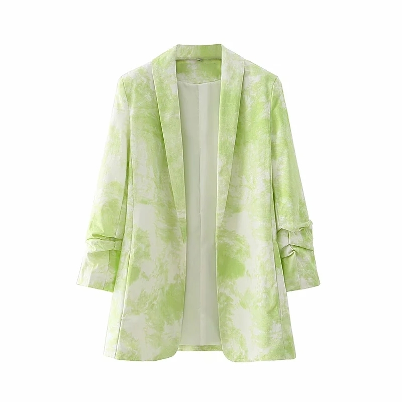 vintage female long suits autumn tiedyed green women jackets boho causal loose girls jacket 210430