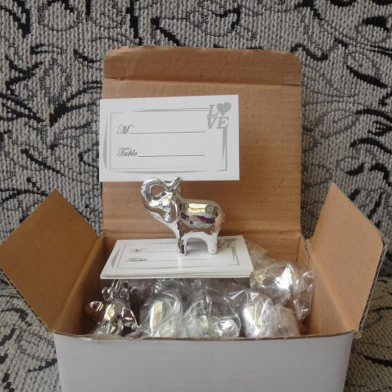 Wedding Favors Gift "Lucky in Love" Silver Lucky Elephant Place Name Photo Card Holder Party Decoration