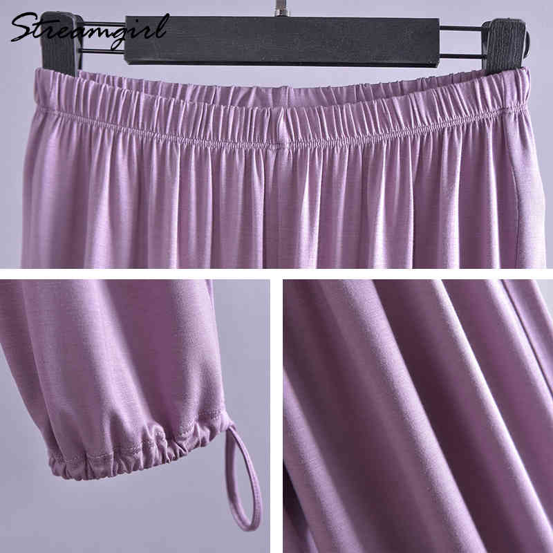 Womens Casual Pants Loose Sweatpants Women Solid Spring Modal Joggers Lace Up Summer Loose Pants Women Trousers High Waisted 210421