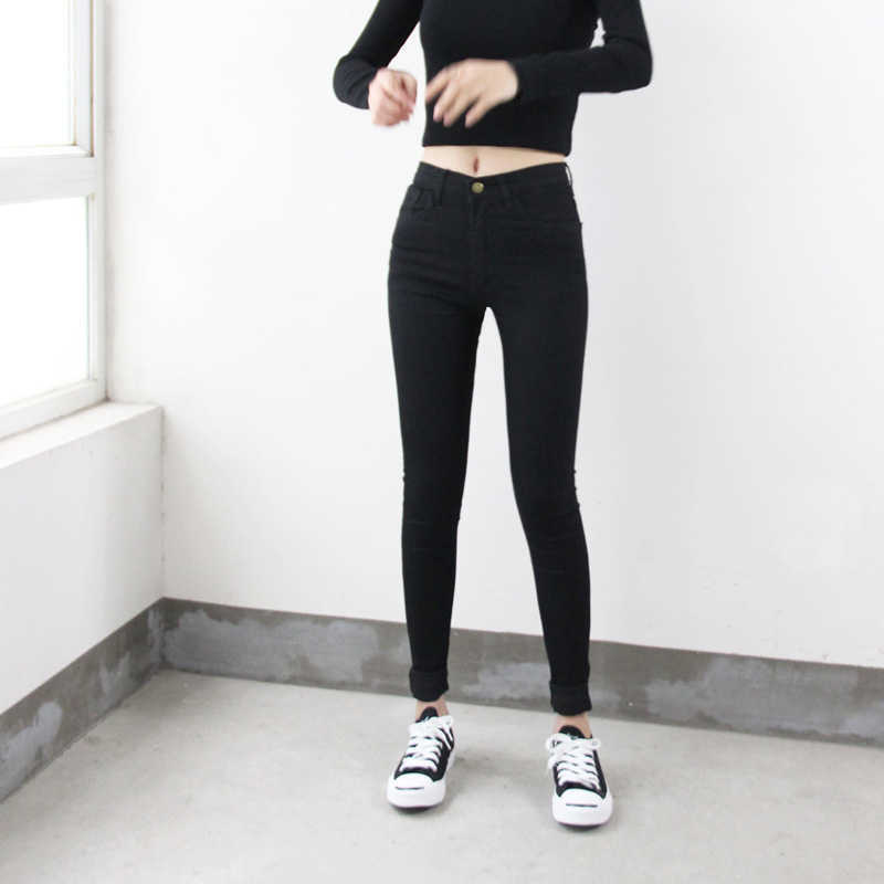 High Waist High Elastic Jean American Style Skinny Pencil Denim Pants Fashion Pantalones Vaqueros Mujer 22HO 210603