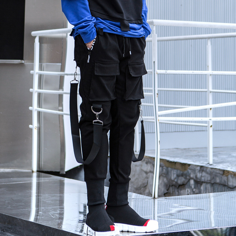 Fashion Autumn Hip Hop Cargo Pants Men Joggers Harem Harajuku Streetwear Casual Multi-pockets Trousers Male Balck
