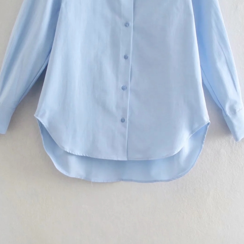 Spring Women Loose Blue Blouse Female Turndown Collar Long Sleeve Shirt Office Lady Tops Blusas S8696 210430