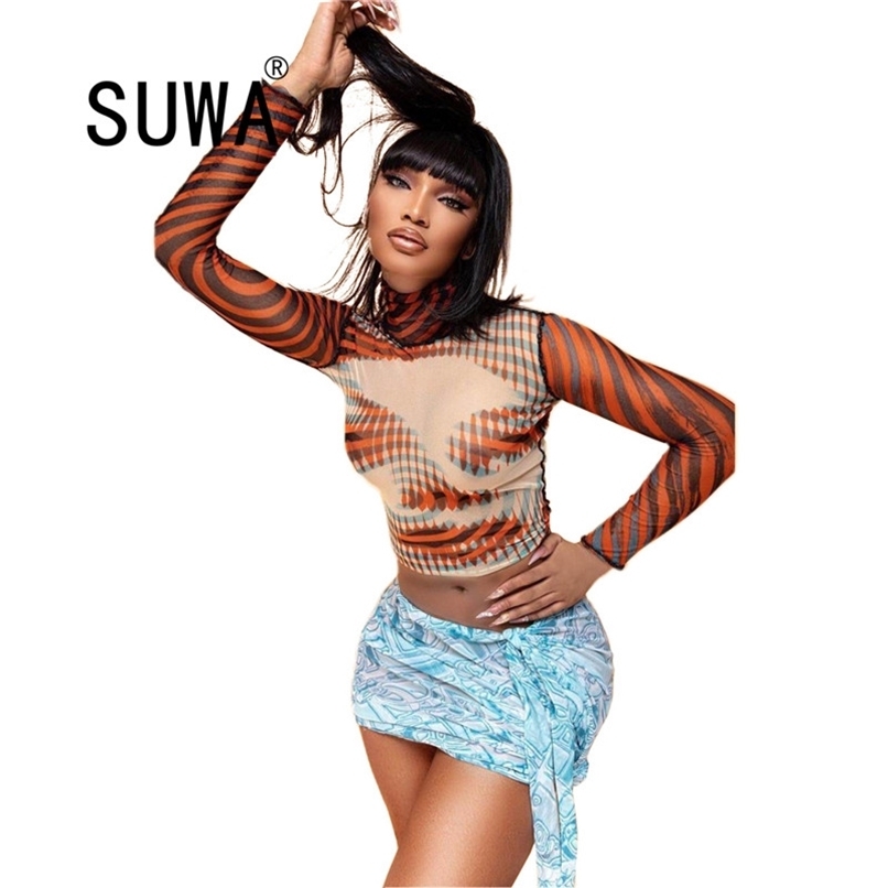 Sheer Mesh Striped Spliced T-shirt Loungewear Women Fashion High Necked Long Sleeve Crop Top Street Style Party Club Tee 210525, Multi
Sheer Mesh Striped Spliced T-shirt Loungewear Women Fashion High Necked Long Sleeve Crop Top Street Style Party Club Tee 210525, Multi