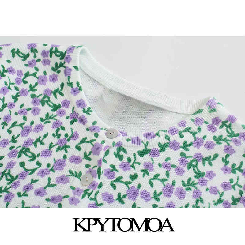 Women Fashion Floral Jacquard Cropped Knitted Cardigan Sweater Long Sleeve Female Outerwear Chic Tops 210420