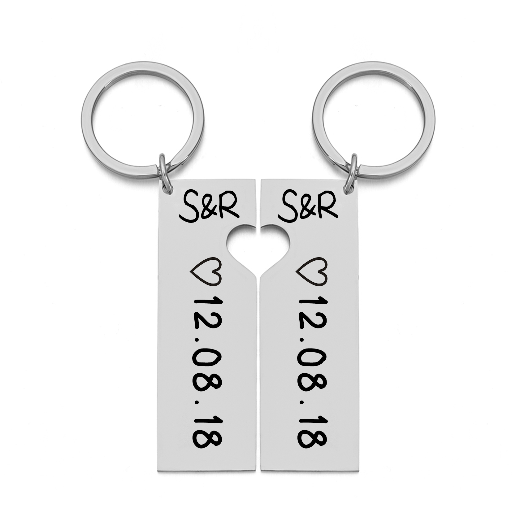 2pcs Custom Heart Keychain Personalized Laser Engrave Name Date Keyring For Couples Girlfriend Boyfriends Key Chain Jewelry Gift