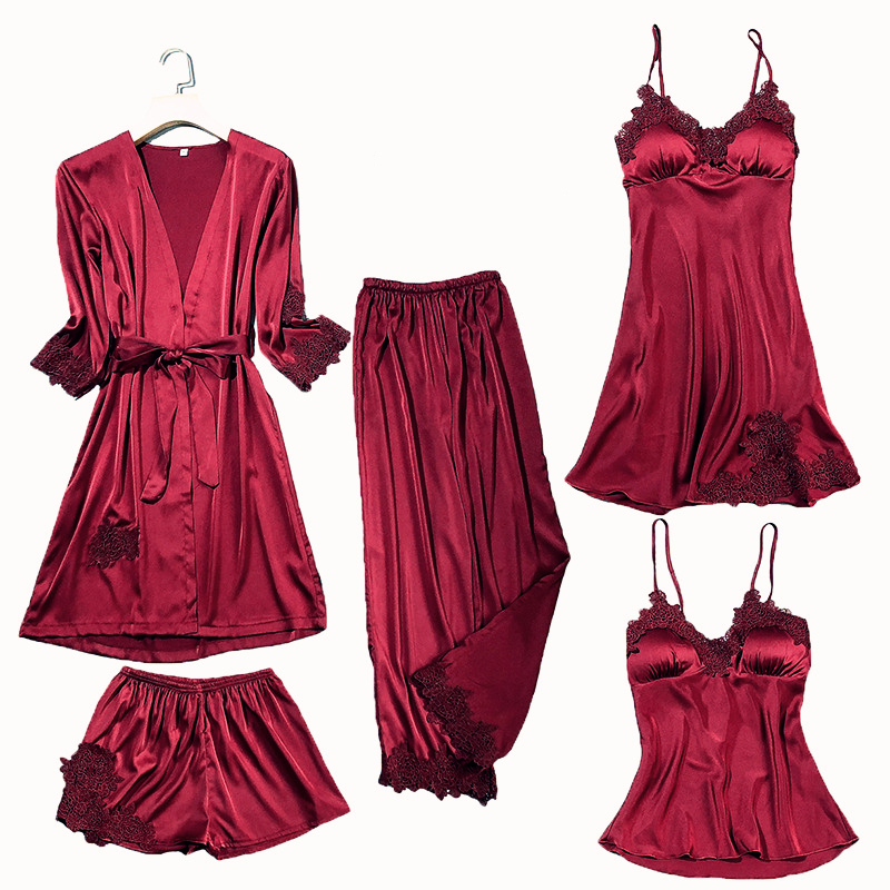 Satin Lace Pajamas Set Women 5PC Strap Top Pants Sleepwear Sleep Suit Spring Autumn Pyjamas Home Wear Nightwear Robe Gown -XXL, Gray
Satin Lace Pajamas Set Women 5PC Strap Top Pants Sleepwear Sleep Suit Spring Autumn Pyjamas Home Wear Nightwear Robe Gown -XXL, Gray
