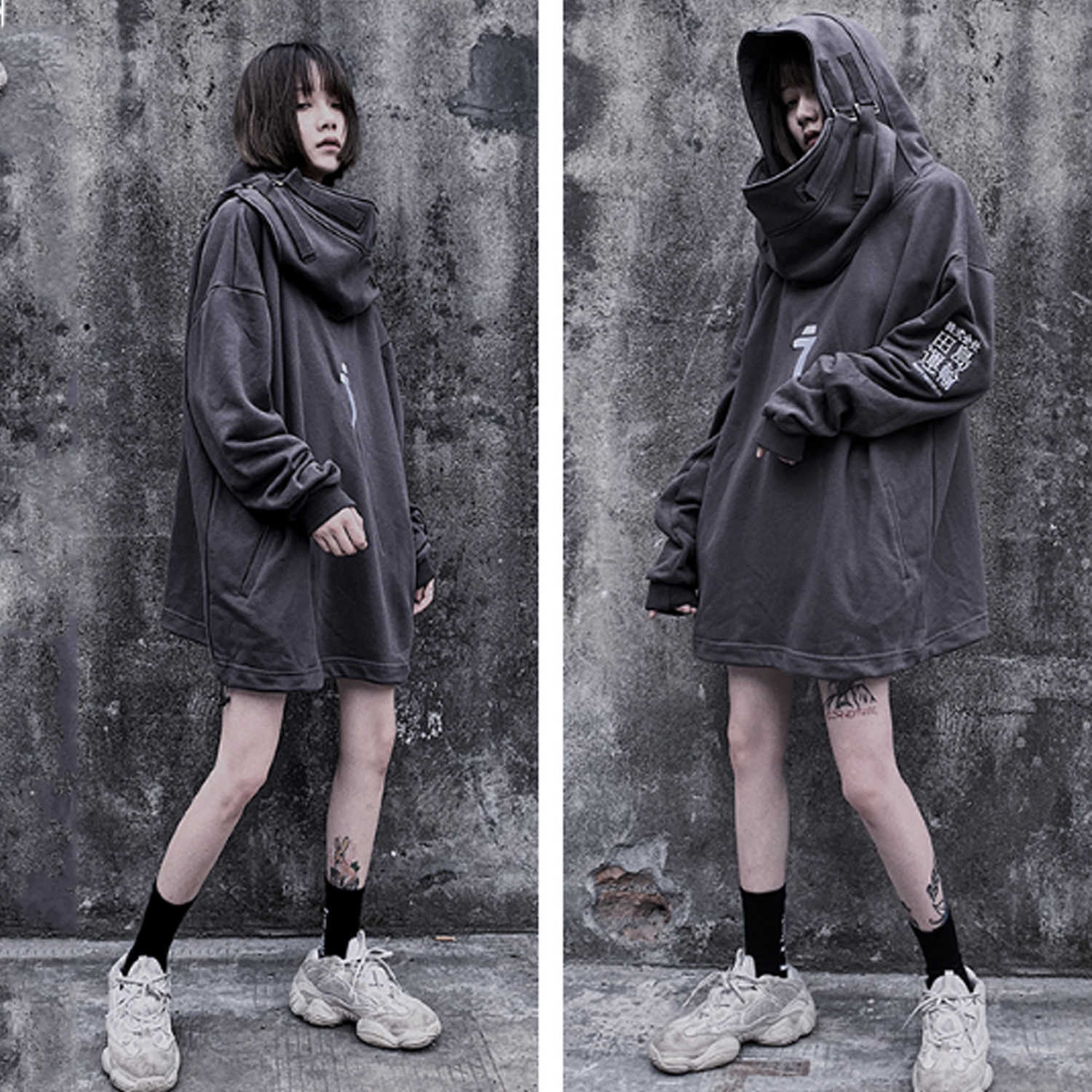 11 BYBB'S DARK Japanese Streetwear Hoodie Men Harajuku Neck Fish Mouth Pullovers Sweatshirts Oversized Hip Hop Hoodies Techwear 211014