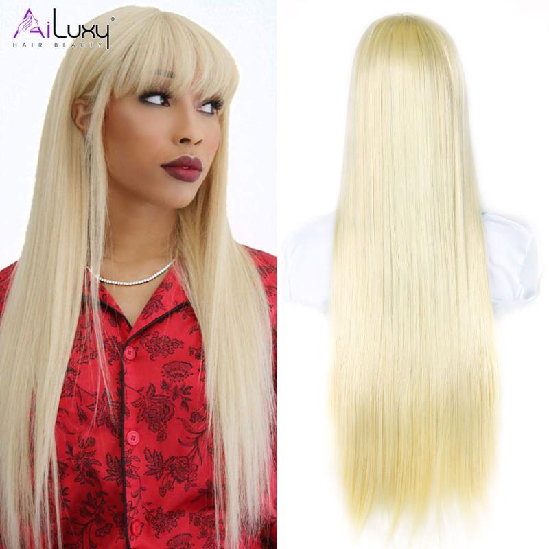 Synthetic Wigs AILUXY Straight Wig With Bangs Long Hair 613 28 Inch For Women Heat Resistant